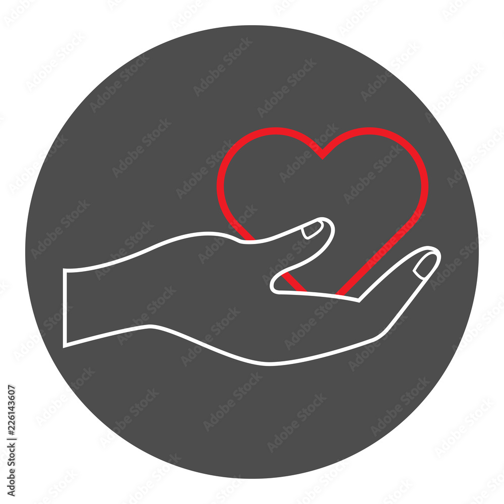Hand holding heart. Charity symbol. Vector icon. Hand holding heart. Charity symbol. Vector icon.