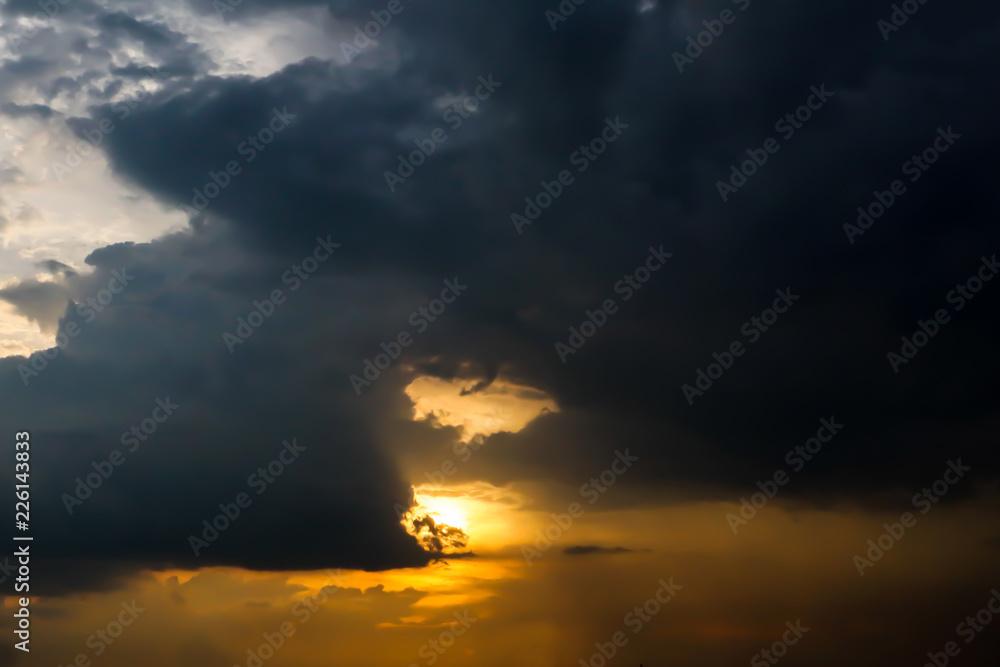 Dramatic atmosphere panorama view of artistic golden twilight sky and clouds in tropical summer season. Dramatic atmosphere panorama view of artistic golden twilight sky and clouds in tropical summer season.