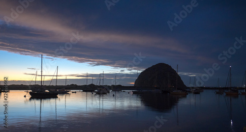 Sunset over Morro Bay Harbor on the central California coast in California United States