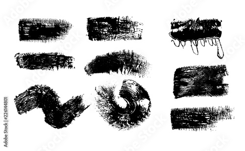 Vector set of grunge  real brush strokes. Black isolated on white background.  Artistic design element.