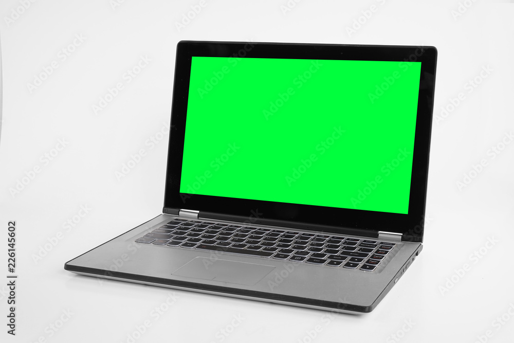 Laptop or notebook with chroma green display on a isolated background Laptop or notebook with chroma green display on a isolated background