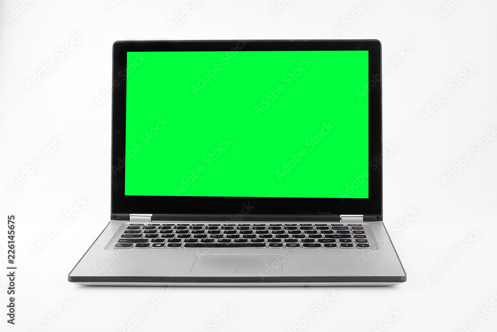 Laptop or notebook with chroma green display on a isolated background Laptop or notebook with chroma green display on a isolated background
