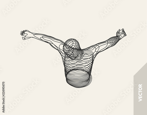 3d model of man. Vector illustration. Wire connection to virtual reality.