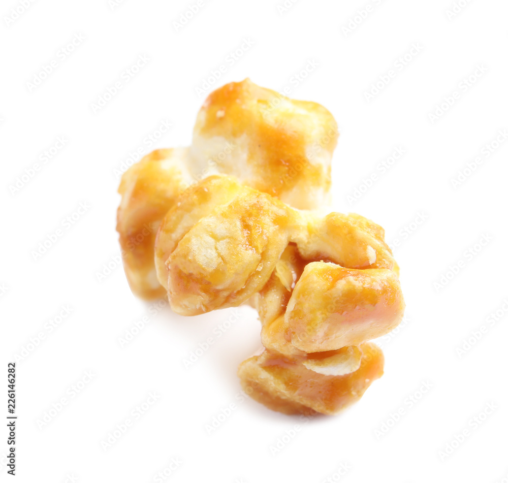 Delicious caramel popcorn on white background Delicious caramel popcorn on white background