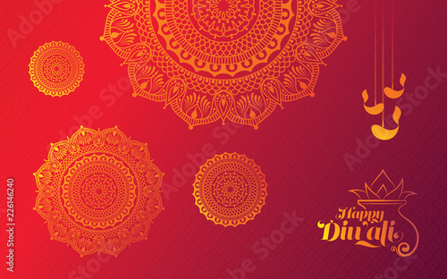 Diwali Festival Background with Round Floral Ornament - Diwali Background Template with Floral Ornate
