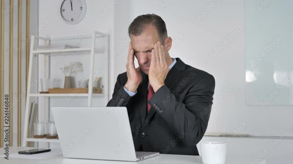 Headache, Middle Aged Businessman with Head Pain Headache, Middle Aged Businessman with Head Pain