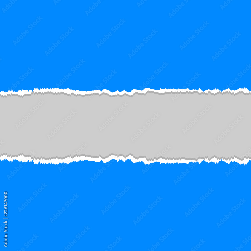 Blue torn paper on gray background with copy space. Vector illustration