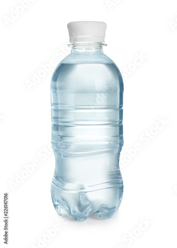 Bottle of drinking water on white background