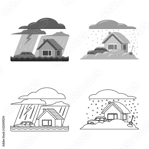 Vector illustration of natural and disaster symbol. Set of natural and risk vector icon for stock.