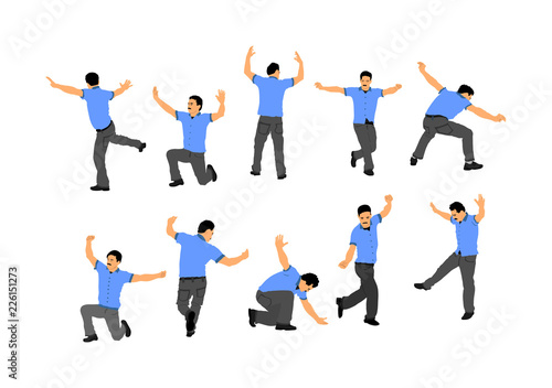 A Greek Evzone dancing vector isolated on white background. Traditional folk dance. Dancing man vector illustration. Traditional Balkan dance kolo. Sirtaki, Syrtaki, Zorba dance. Wedding dance.
