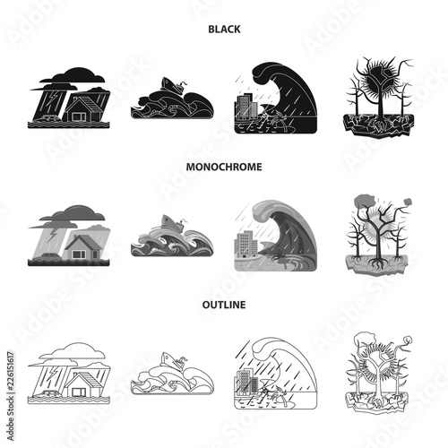 Isolated object of natural and disaster logo. Set of natural and risk stock symbol for web.