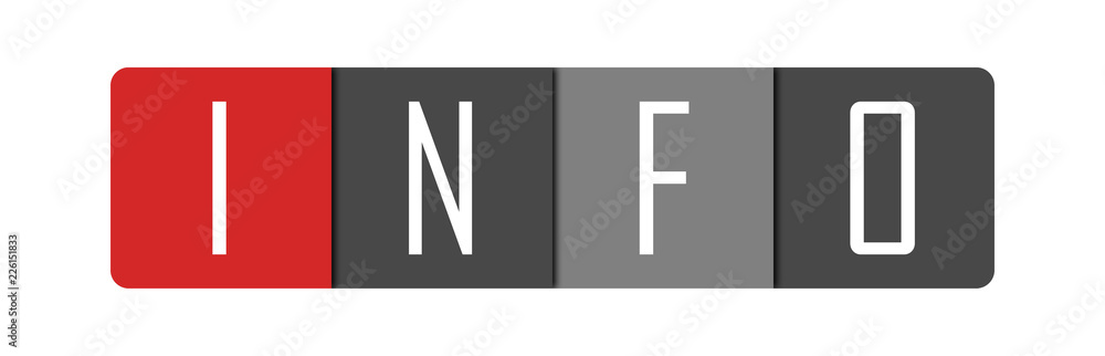 Info - clear white text written in red and gray boxes on white background Info - clear white text written in red and gray boxes on white background