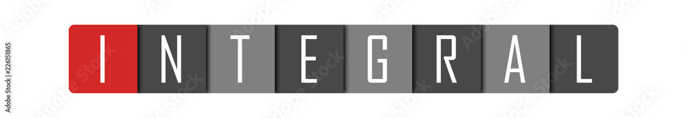 Integral - clear white text written in red and gray boxes on white background Integral - clear white text written in red and gray boxes on white background