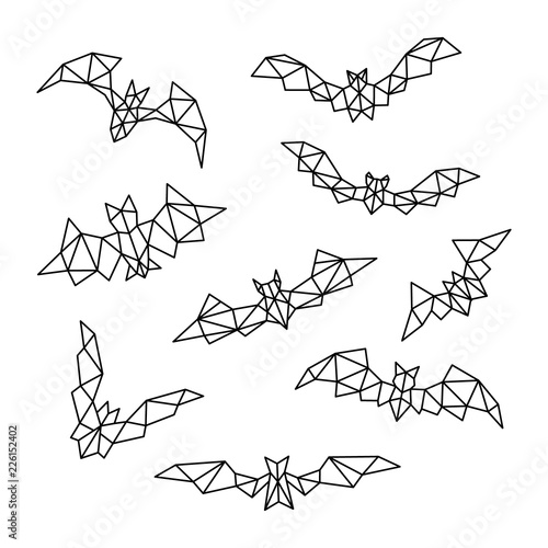 Set of polygonal Bats. Vector geometric bat illustration isolated on white background.