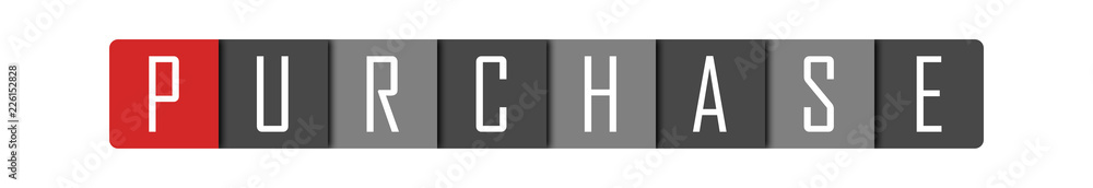 Purchase - clear white text written in red and gray boxes on white background Purchase - clear white text written in red and gray boxes on white background