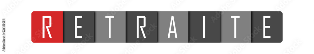 Retraite - clear white text written in red and gray boxes on white background Retraite - clear white text written in red and gray boxes on white background