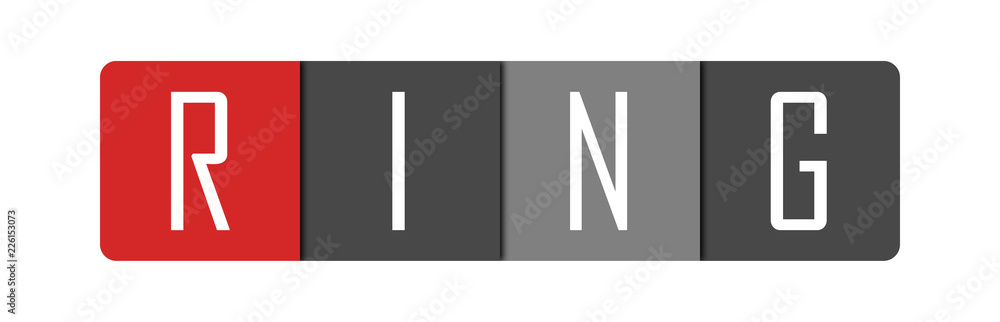 Ring - clear white text written in red and gray boxes on white background Ring - clear white text written in red and gray boxes on white background