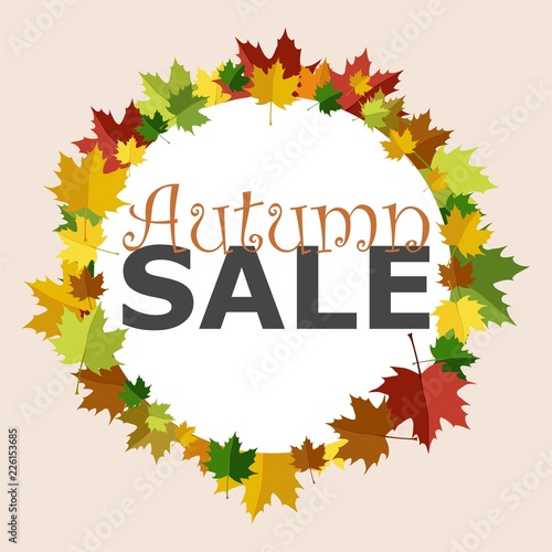 Banner for autumn sale in frame from leaves