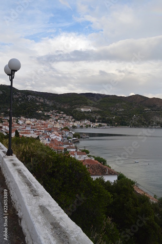 Mountain Village at the edge of Sea with Clouds