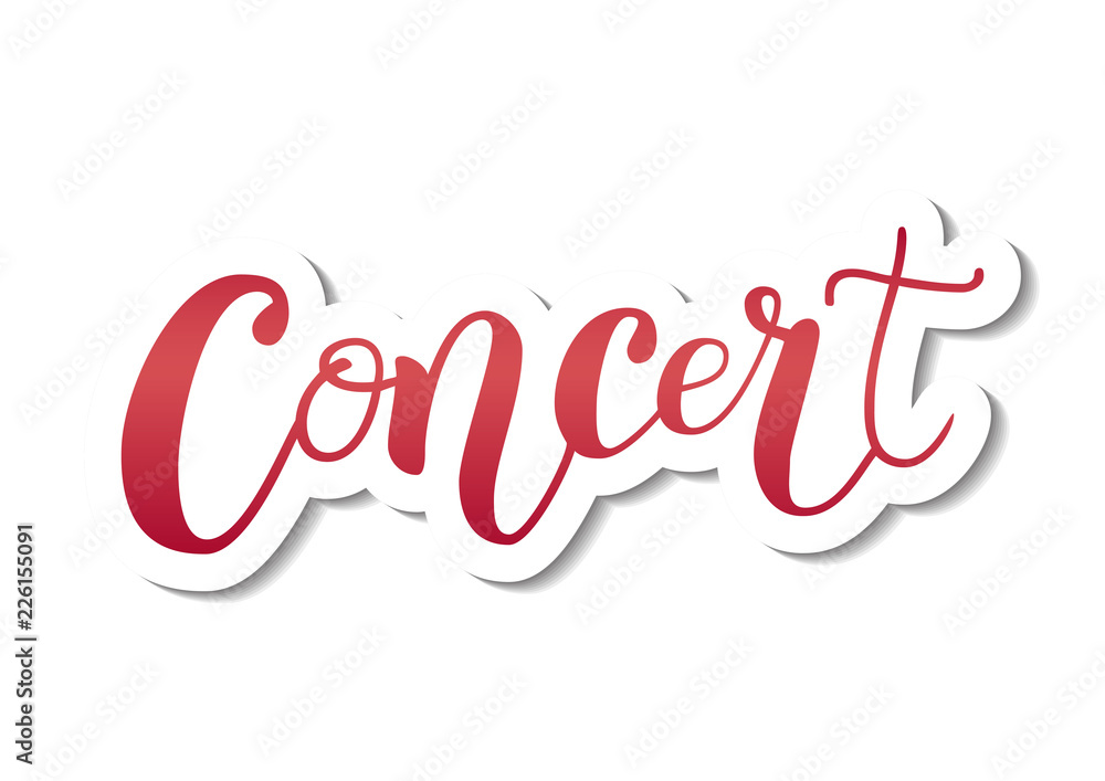 Lettering of Concert in pink red with white outline on white background decorated for decoration, poster, banner, advertising, placard, affiche, show bill, sticker, music festival, concert, flyer Lettering of Concert in pink red with white outline on white background decorated for decoration, poster, banner, advertising, placard, affiche, show bill, sticker, music festival, concert, flyer