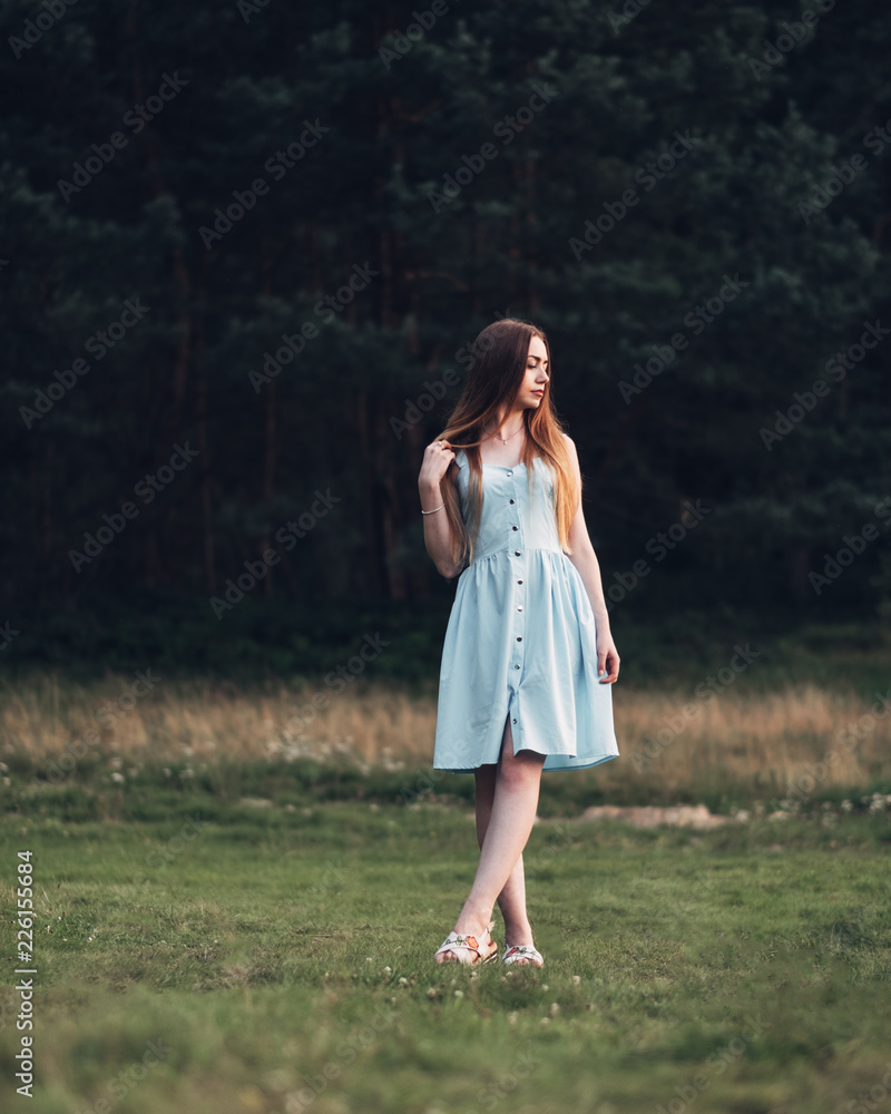 Portrait of Beautiful Young Girl in Blue Dress Portrait of Beautiful Young Girl in Blue Dress