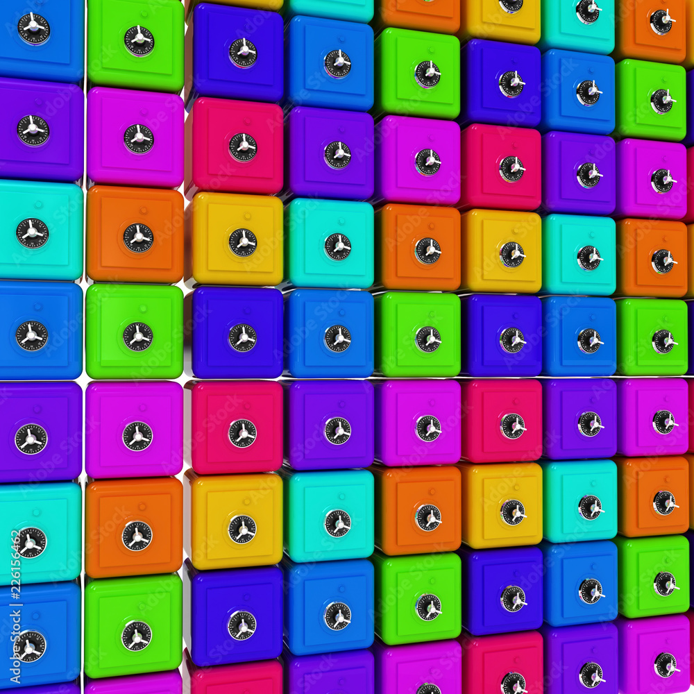 Many colorful safes. 3d render Many colorful safes. 3d render