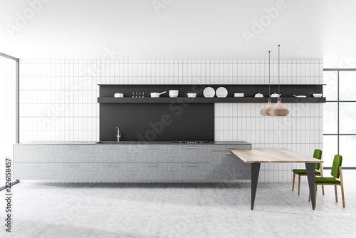 White tile and black loft kitchen interior