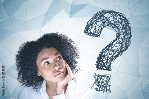 Fotografie Thoughtful african american woman big question