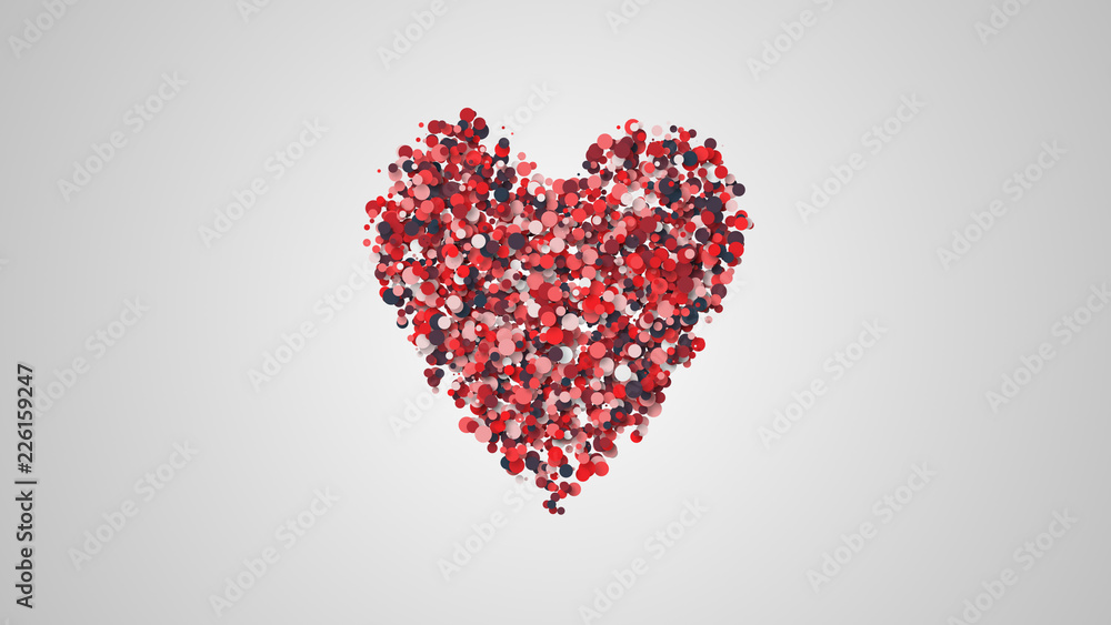 valentines day greeting card, heart shape of many particles