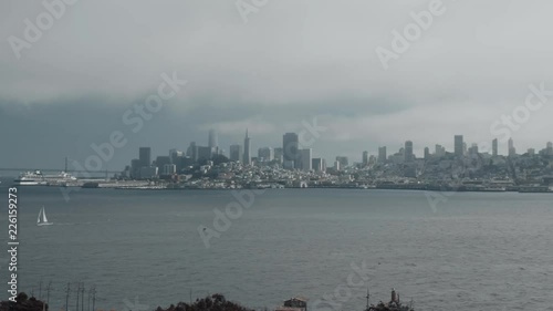 Pan left to right of San Francisco Skyline from Alcatraz