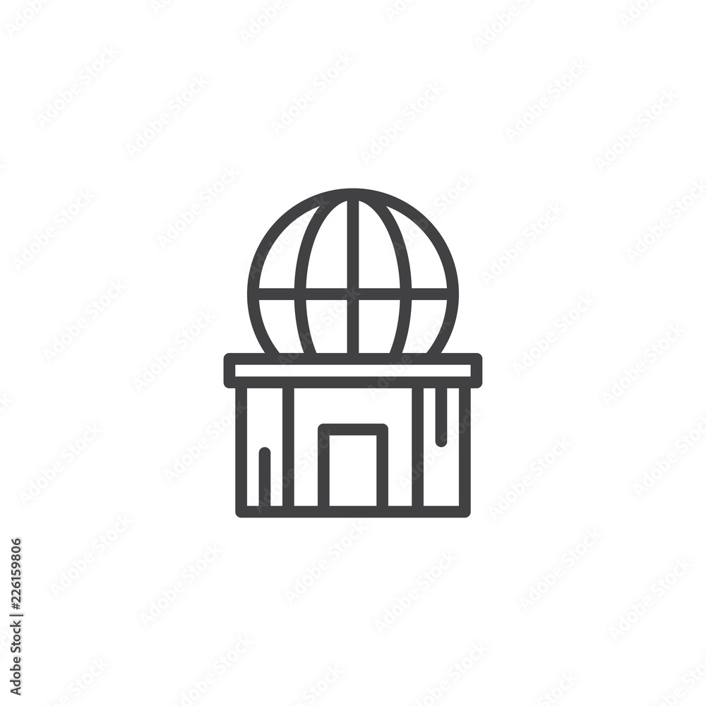 Planetarium outline icon. linear style sign for mobile concept and web design. Observatory building simple line vector icon. Symbol, logo illustration. Pixel perfect vector graphics Planetarium outline icon. linear style sign for mobile concept and web design. Observatory building simple line vector icon. Symbol, logo illustration. Pixel perfect vector graphics