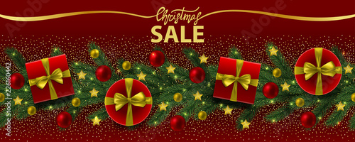 Christmas Sale Web Banner with Gold Lettering