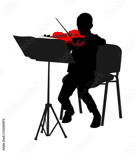 Young man playing violin vector silhouette isolated on white background. Classic music performer concert. Musician artist amusement public. Virtuoso on violin. Boy plays string instrument.
