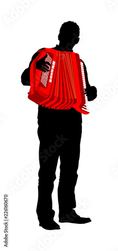 Musician accordion man vector Illustration isolated on white background. Music event on the public. Street performer amusement public.  Music artist. Jazz man. 