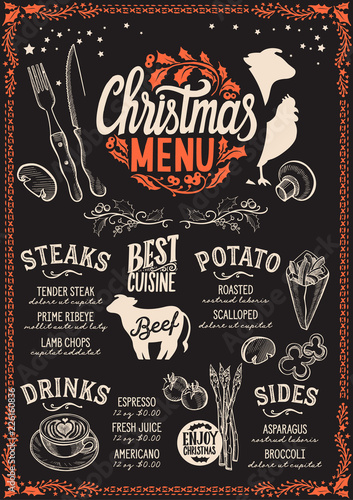 Christmas menu template for steak restaurant.