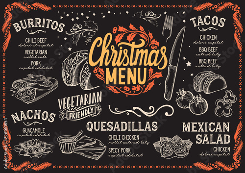 Christmas menu template for mexican restaurant.