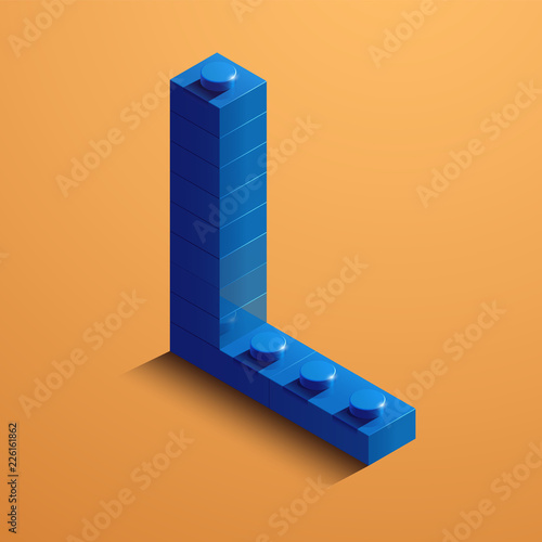 3d isometric letter L of the alphabet from bricks. 3d isometric plastic letter from the blocks