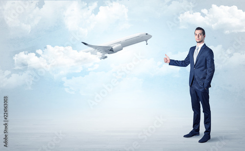 Elegant agent hitchhiking with departing airplane concept