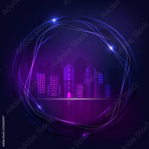 Neon night city design abstract background