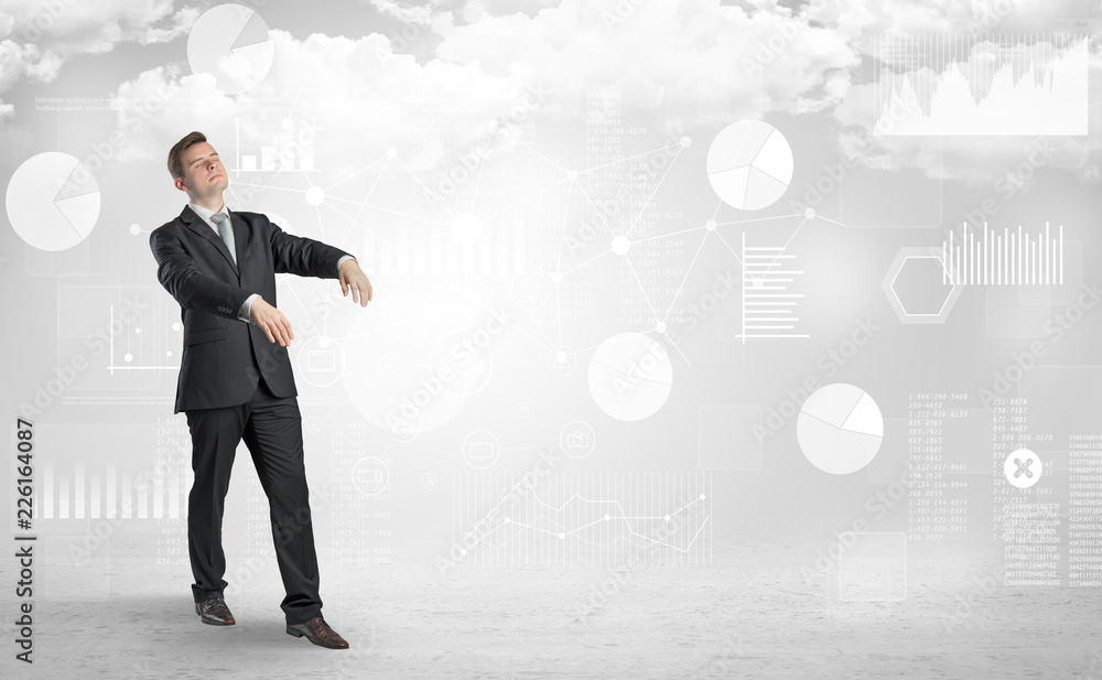 Workaholic businessman dreaming about his work, report, graphs and charts
Workaholic businessman dreaming about his work, report, graphs and charts