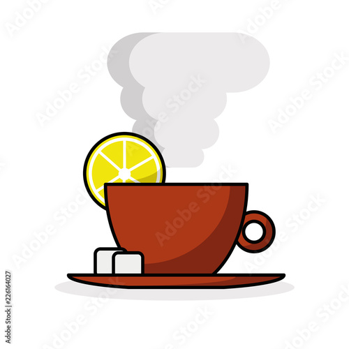 Cup of tea with lemon. vector illustration