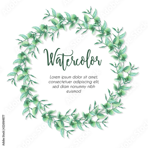 Watercolor floral wreath, leaf green watercolor