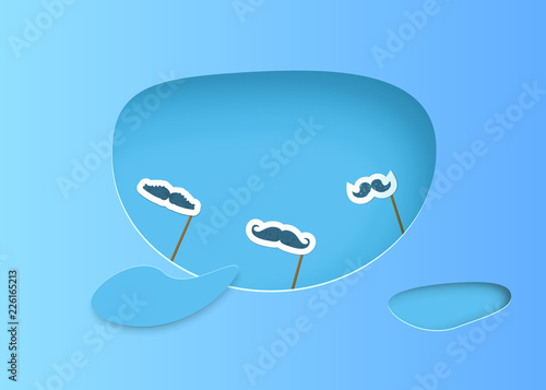 Mustaches set composition with papercut shapes. Vector illustration.