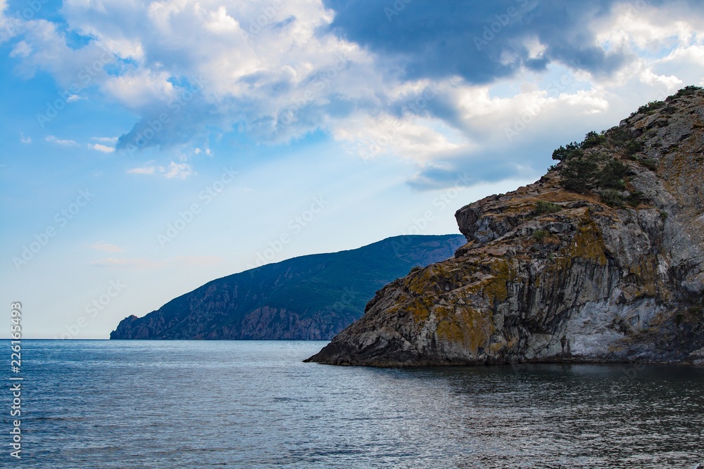 Cliffs and sea in the Crimea. Beautiful panoramic view of nature