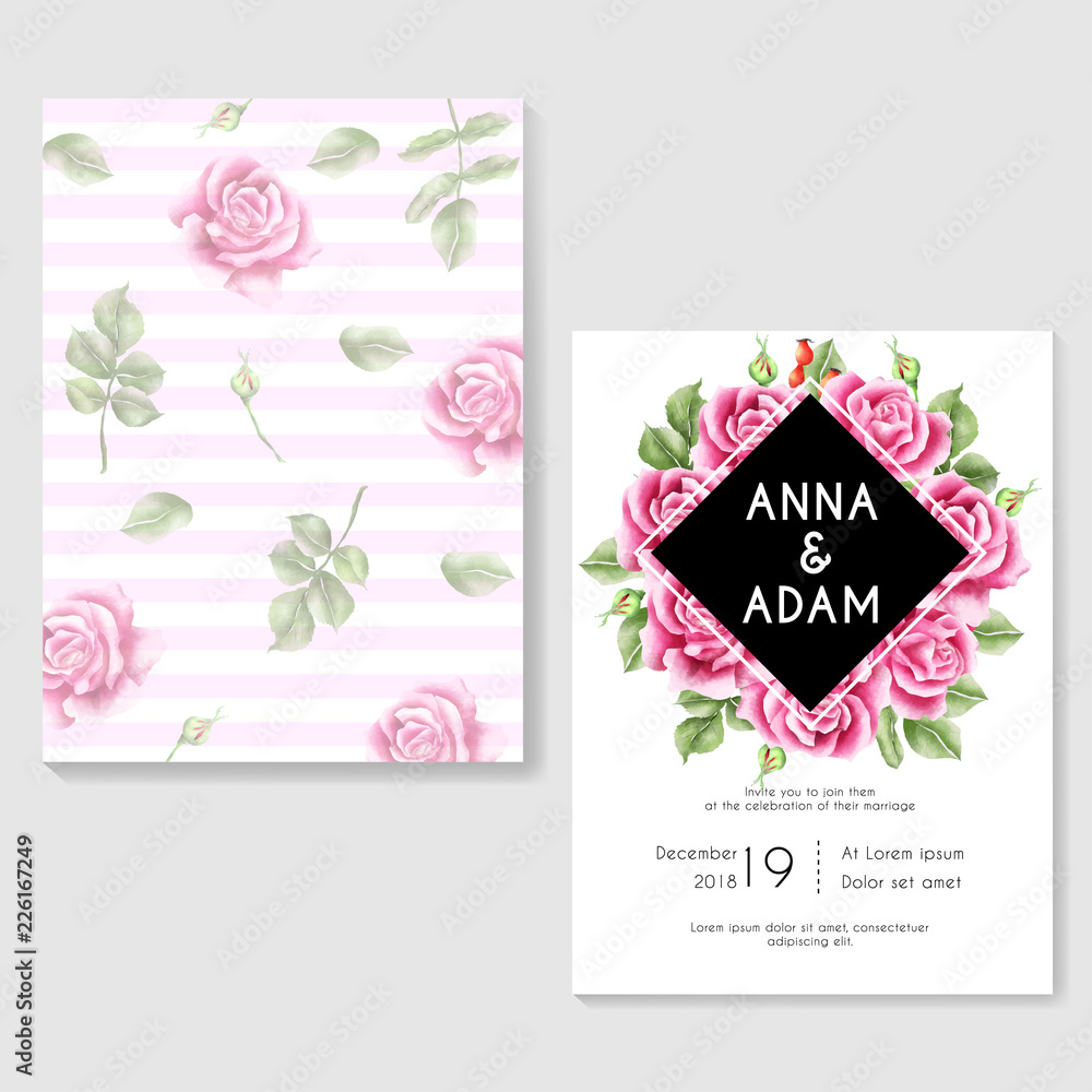 wedding invitation rose pink watercolor background