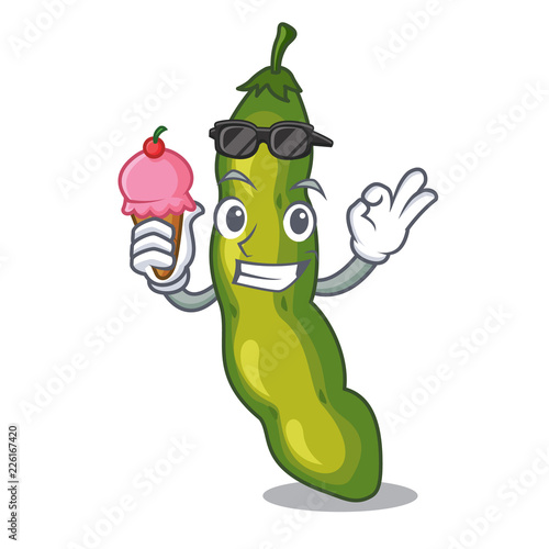 With ice cream vegetables pod green bean in cartoon