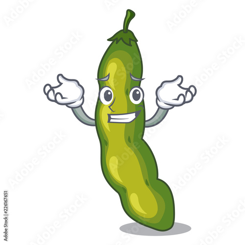 Grinning vegetables pod green bean in cartoon