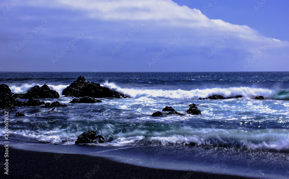 Black beach near El Golfo, Lanzarote, Canary Islands, Spain