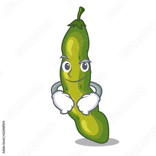 Smirking vegetables pod green bean in cartoon
