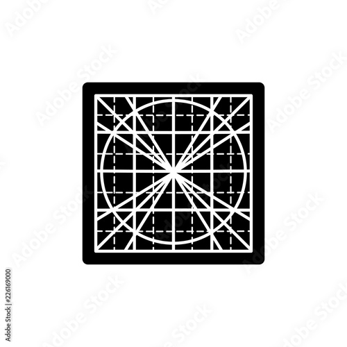 Black & white vector illustration of square cutting mat. Flat icon of quilting & patchwork tool to cut fabric quilts. Isolated on white background.